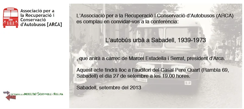 Invitation à la conférence sur les autobus urbains de Sabadell de 1939 à 1973